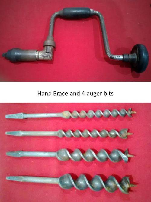 Tools VINTAGE HAND BRACE DRILL + 5 AUGER BITS 1 NOT IN PIC READ DESC